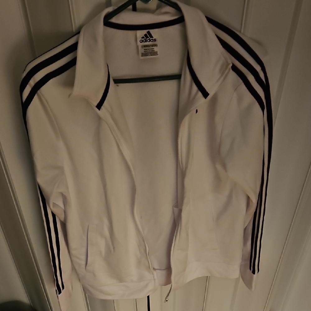 Adidas Big Boys White Bomber Jacket with Black Stripes